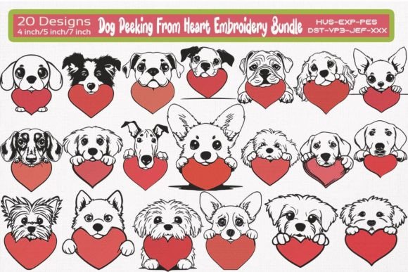 Cute Dog Peeking from Heart Valentine Embroidery Bundle Review
